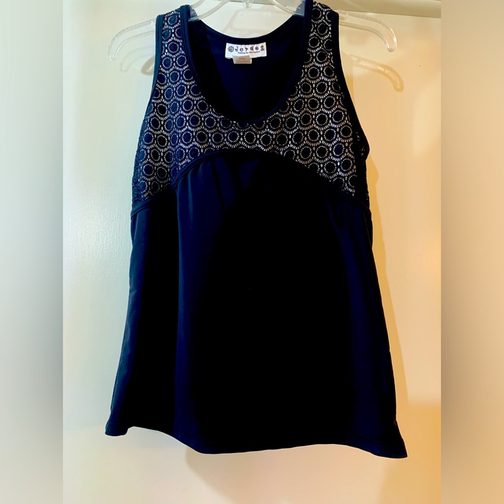 Jerdog tennis/workout tank. Built in shelf bra. Nylon/spandex.